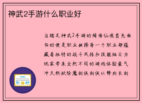 神武2手游什么职业好