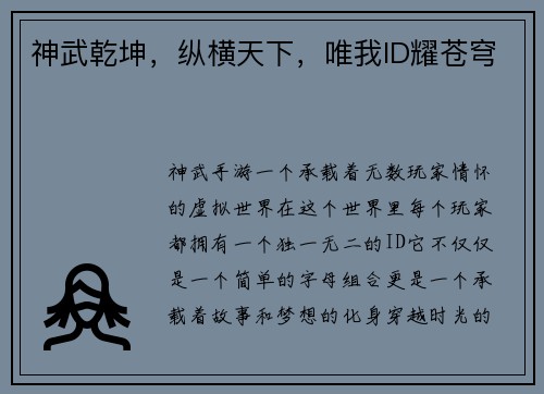 神武乾坤，纵横天下，唯我ID耀苍穹